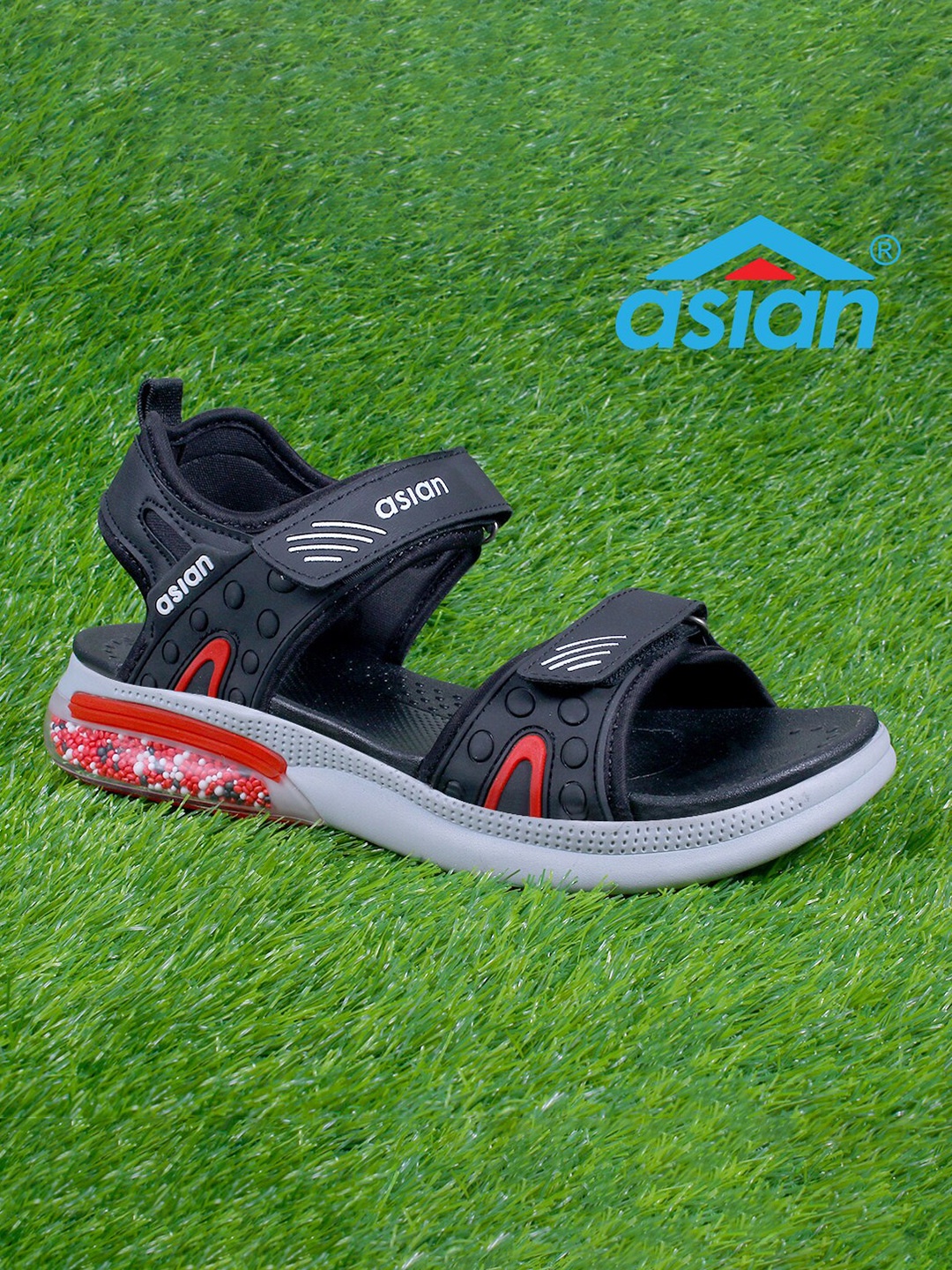 

ASIAN Men Black & Red Sports Sandals