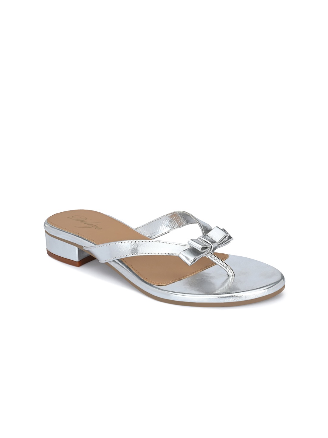 

Delize Women Silver-Toned T-Strap Flats with Bows