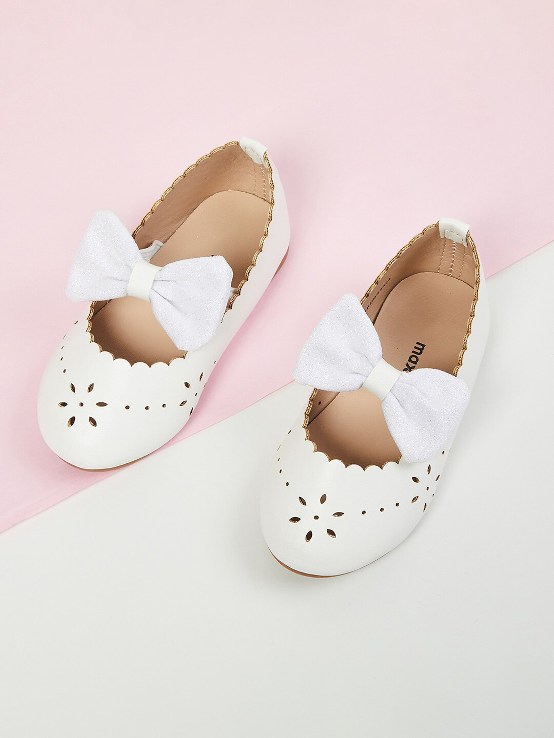 

max Girls White PU Slip-On Laser Cut Sneakers