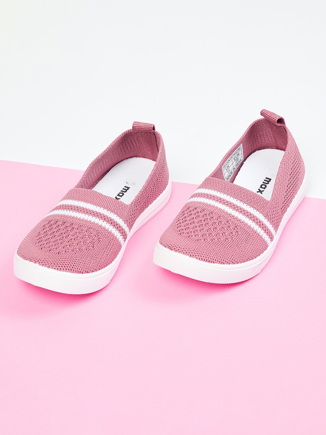 

max Girls Pink Woven Design Slip-On Sneakers