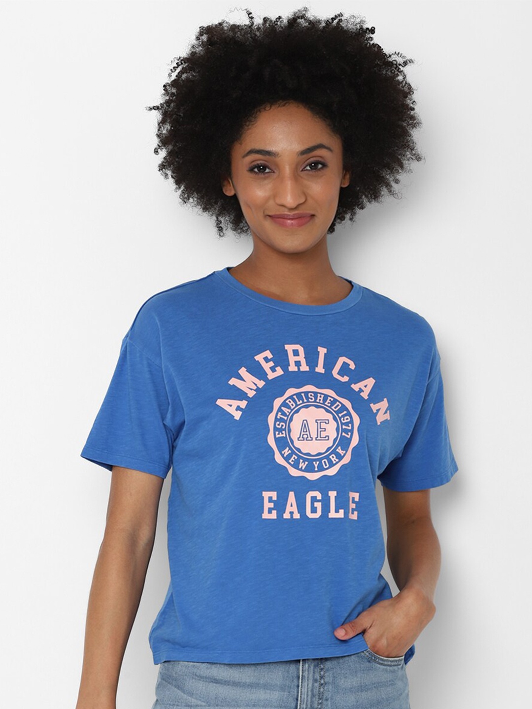 

AMERICAN EAGLE OUTFITTERS Women Blue Printed T-shirt