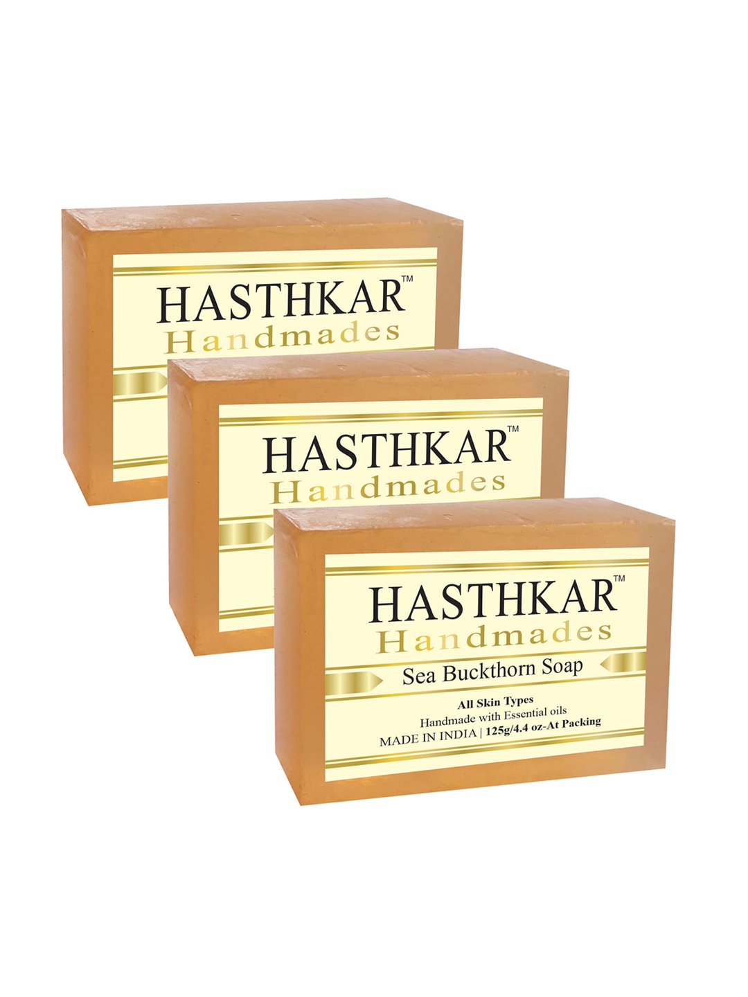

Hasthkar Set of 3 Handmades Glycerine Sea buckthorn Soap 125gm Each, Orange