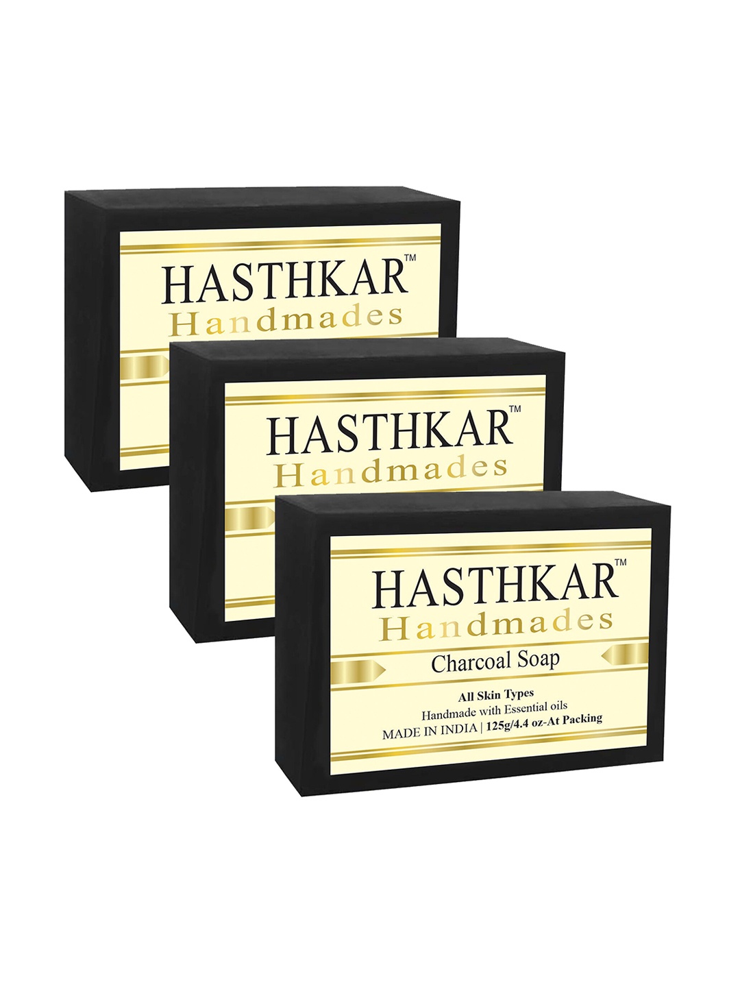 

Hasthkar Set of 3 Handmade Charcoal Soaps for All Skin Types - 125 g Each, Black