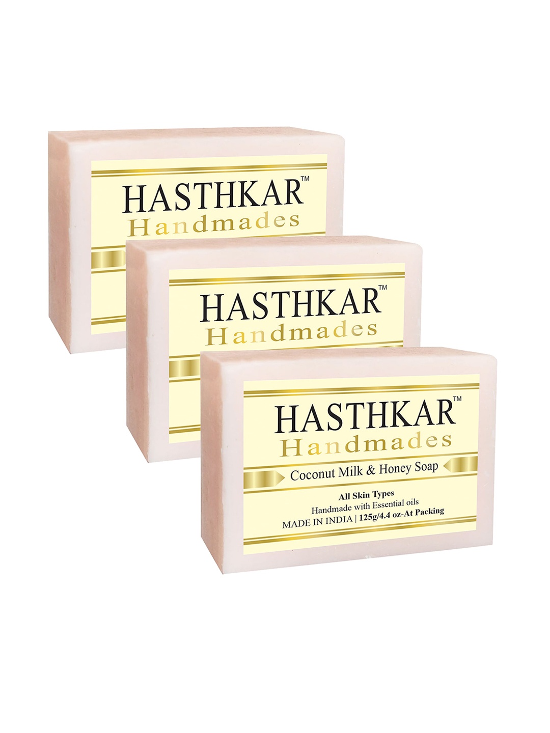 

Hasthkar Set Of 3 Handmades Glycerine Coconut Milk & Honey Soap 125gm, Cream