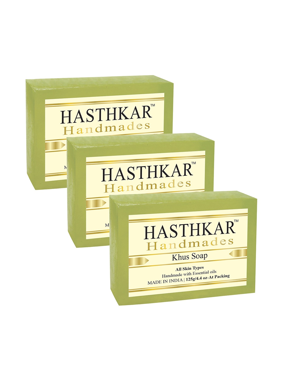 

Hasthkar Set of 3 Handmades Glycerine Khus Soap 125gm Each, Green