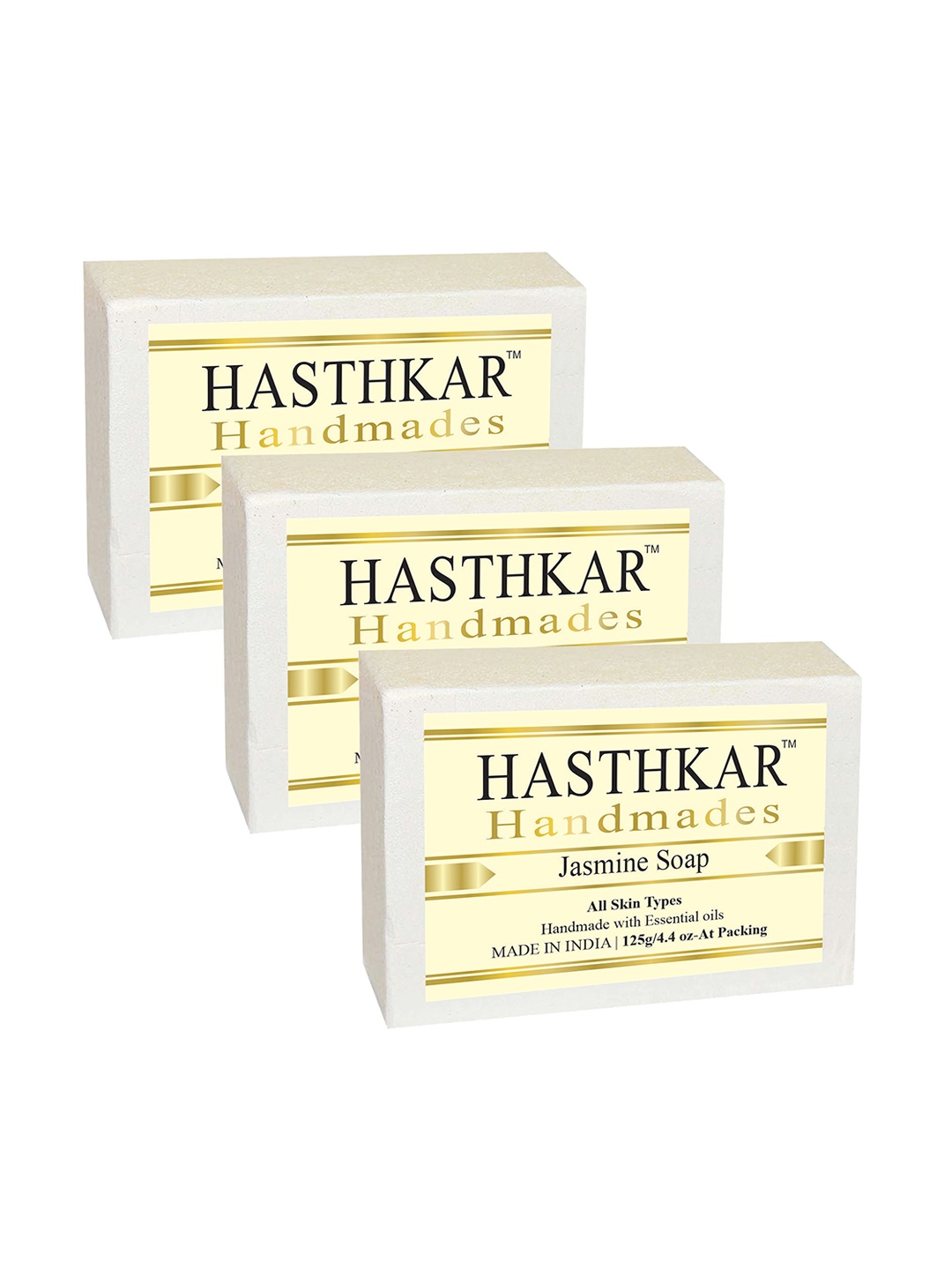

Hasthkar Set of 3 Handmade Jasmine Soap with Glycerin & Coconut Oil - 125 g Each, White