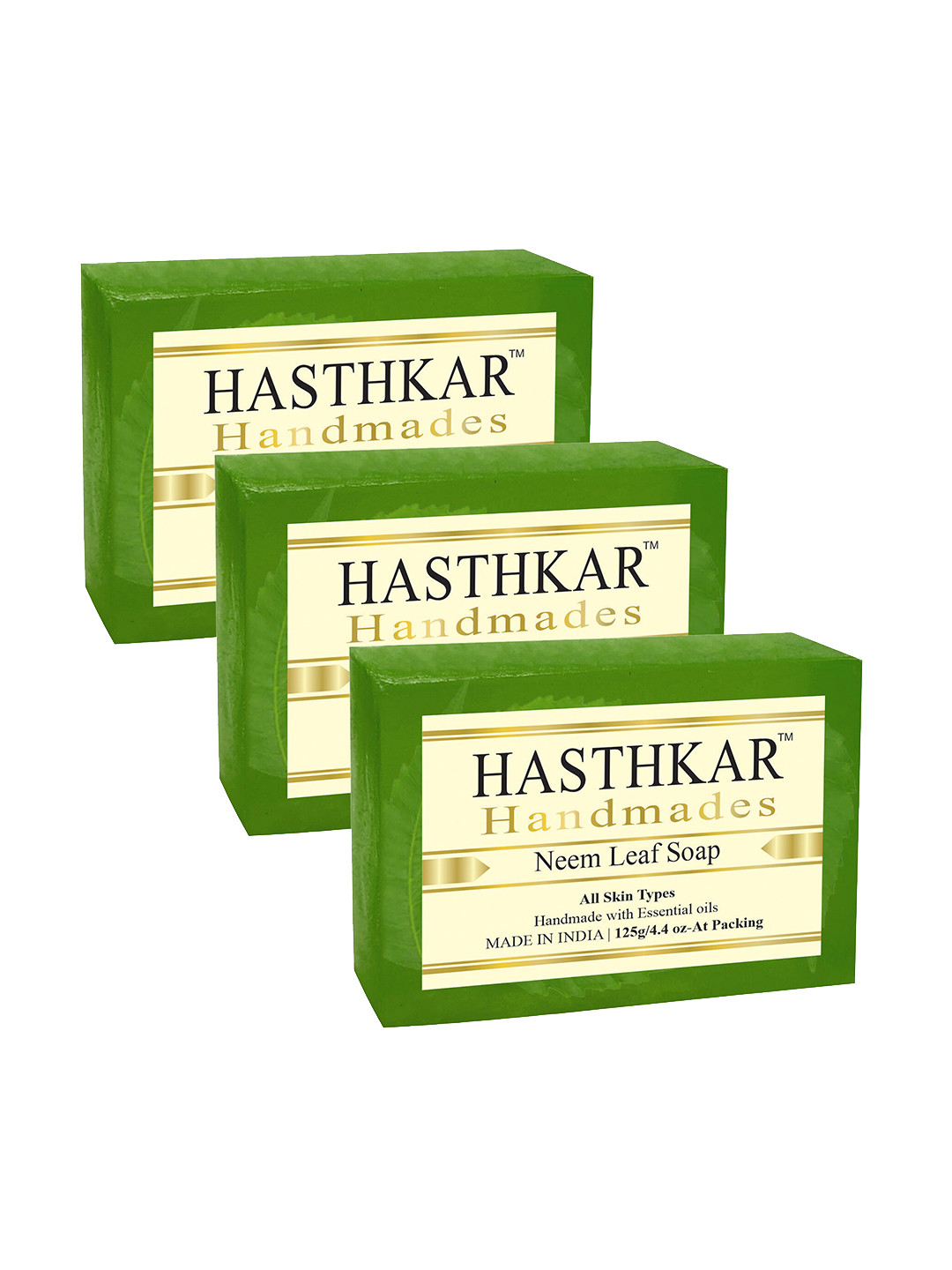 

Hasthkar Set of 3 Handmade Neem Leaf Soap with Glycerin & Coconut Oil - 125 g Each, Green