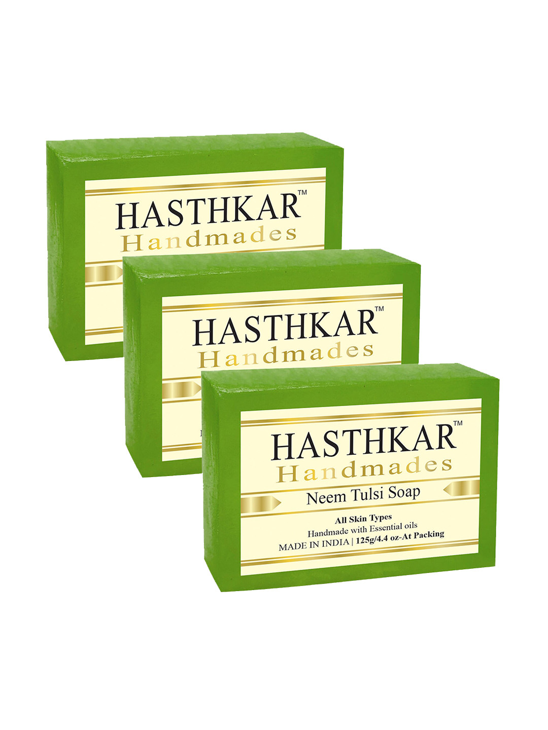 

Hasthkar Set of 3 Handmade Neem Tulsi Soap with Glycerin & Coconut Oil - 125 g Each, Green