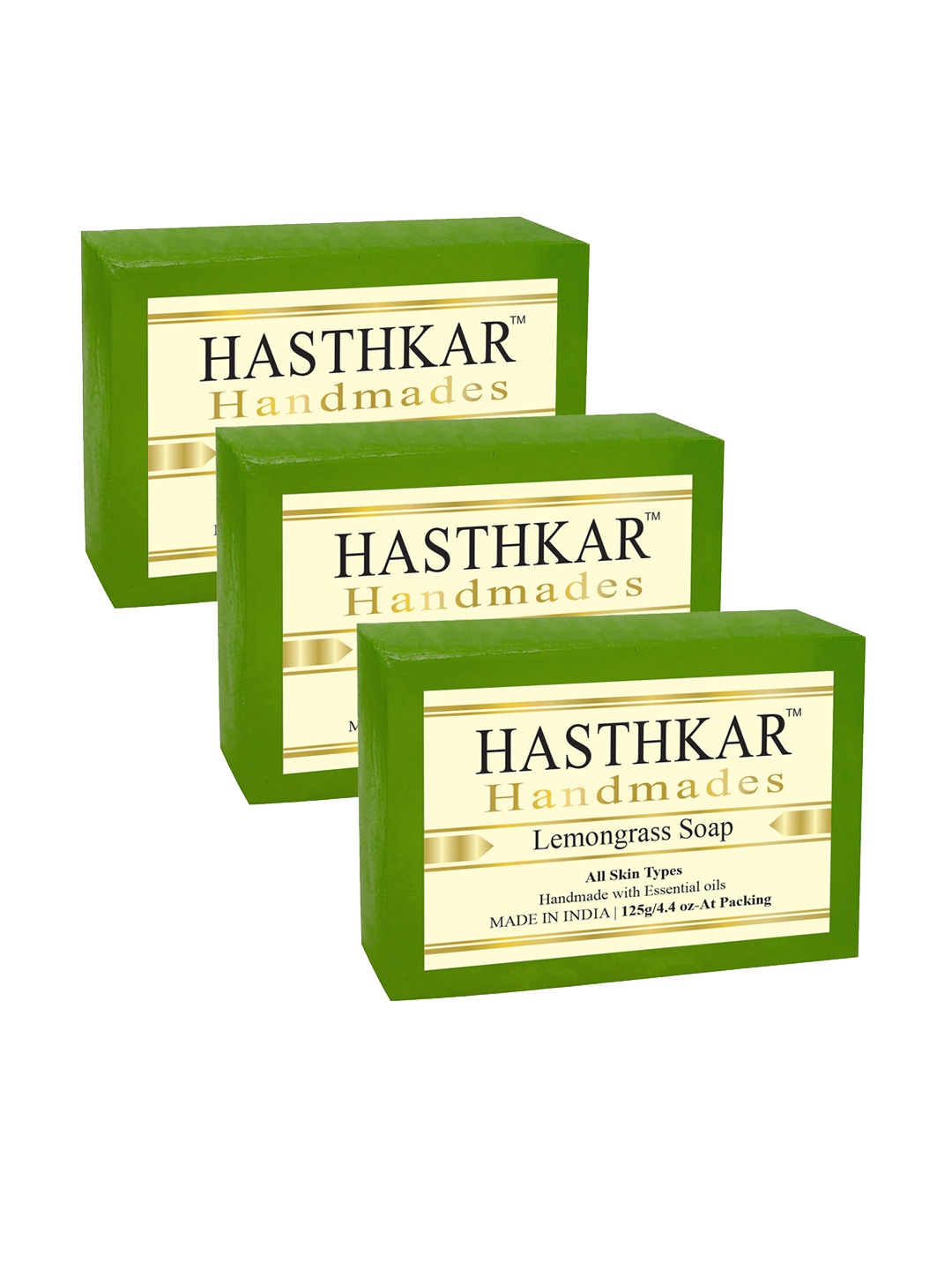 

Hasthkar Set of 3 Handmades Glycerine Lemon Grass Soap 125gm Each, Yellow