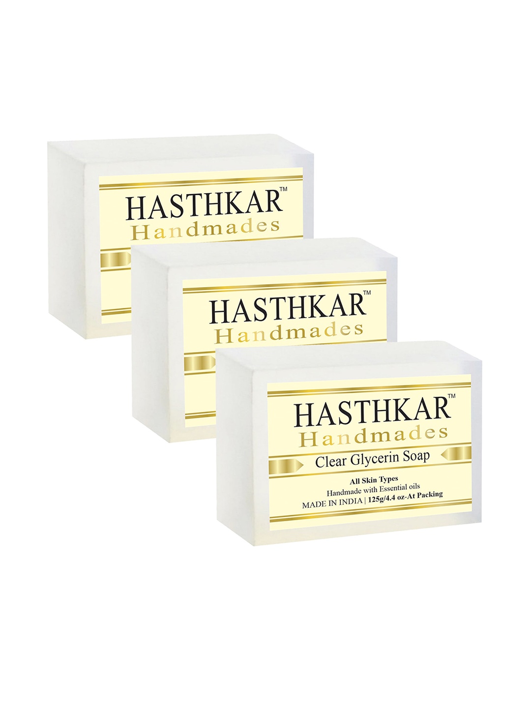 

Hasthkar Set of 3 Handmades Clear Glycerin Soap 125gm Each, White