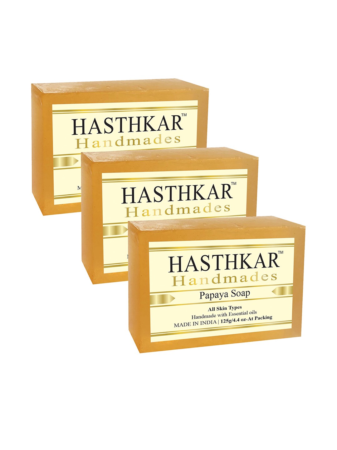 

Hasthkar Set Of 3 Handmade Glycerine Papaya Soap 125gm, Orange