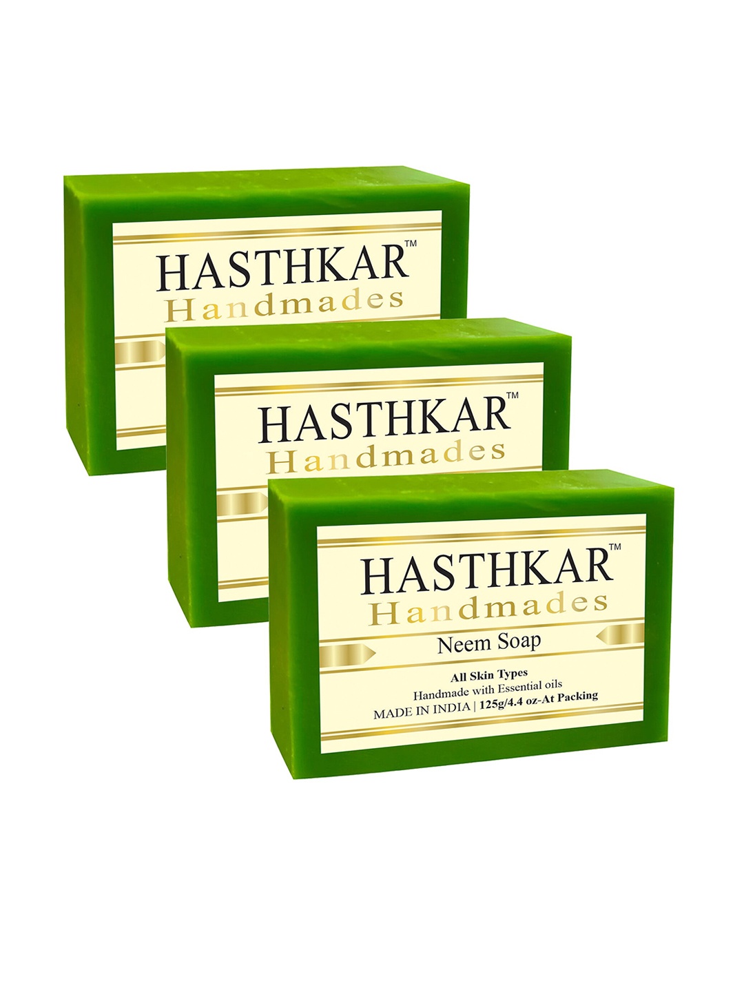 

Hasthkar Set of 3 Handmade Neem Soap for All Skin Types - 125 g Each, Green