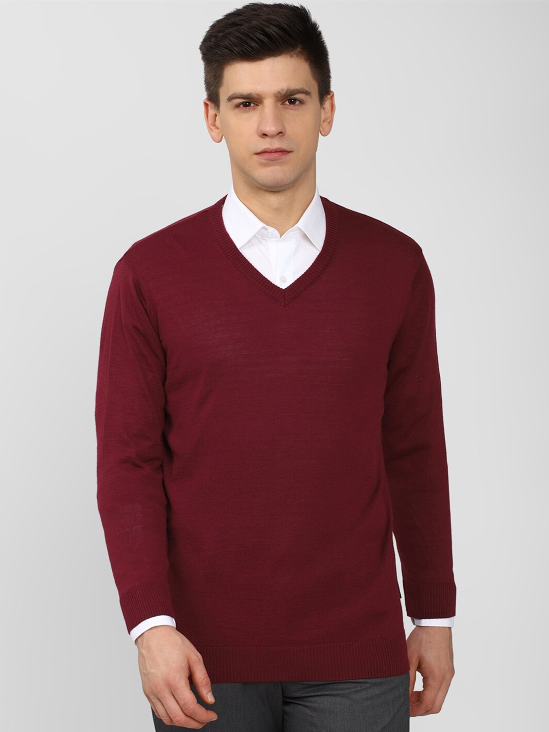 

Van Heusen Men Maroon V Neck Pullover Sweater