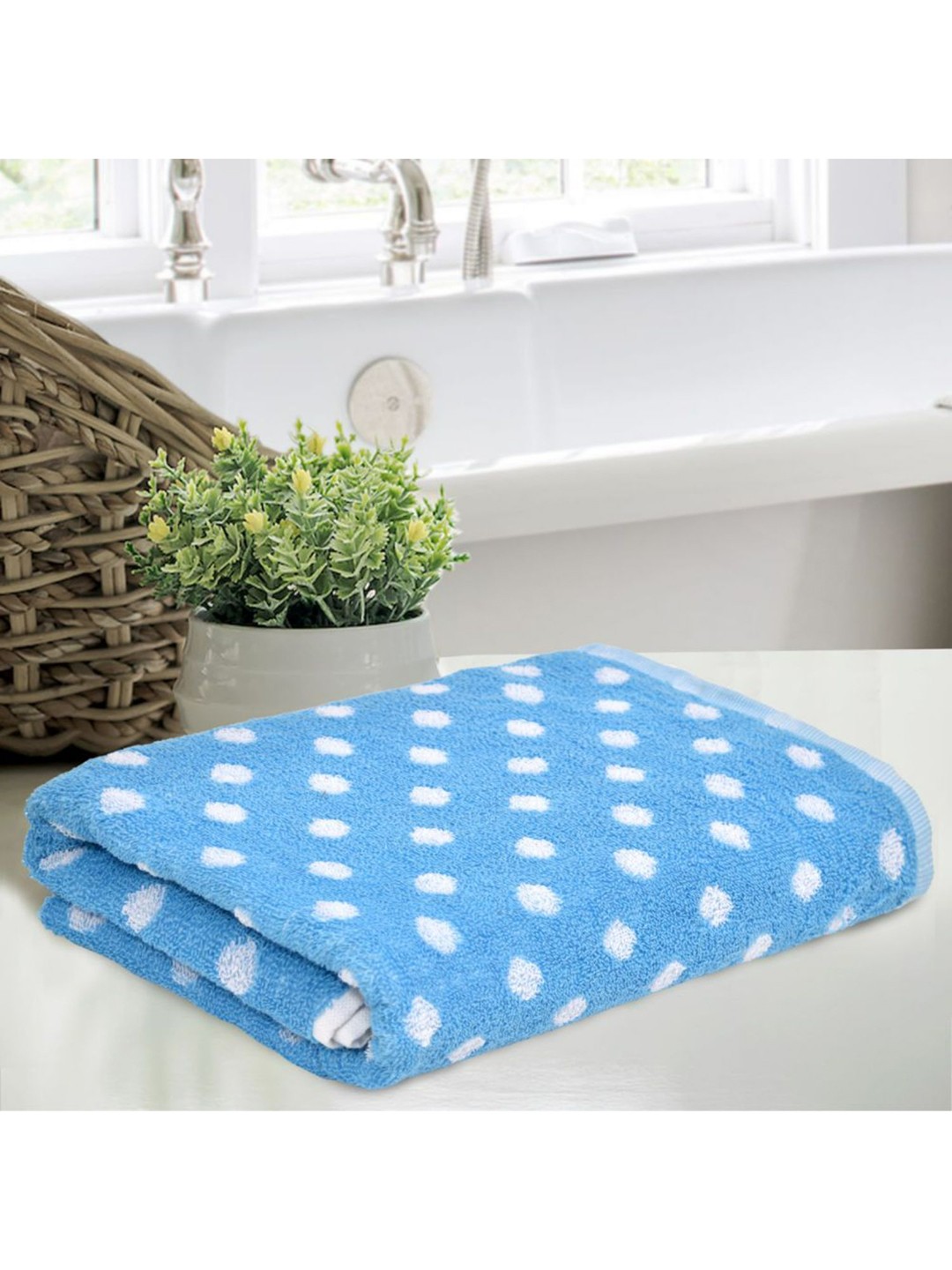 

haus & kinder Kids Set Of 2 Blue Printed 450GSM Pure Cotton Bath Towels