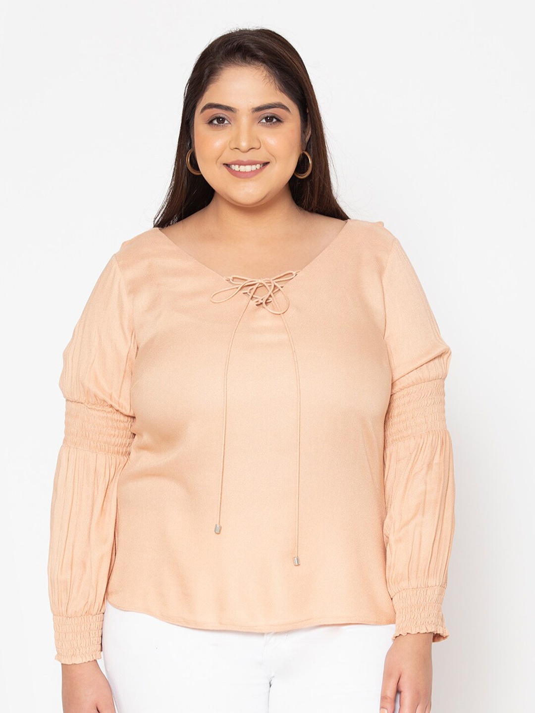 

Womauraa Nude-Coloured Bishop Sleeves Top