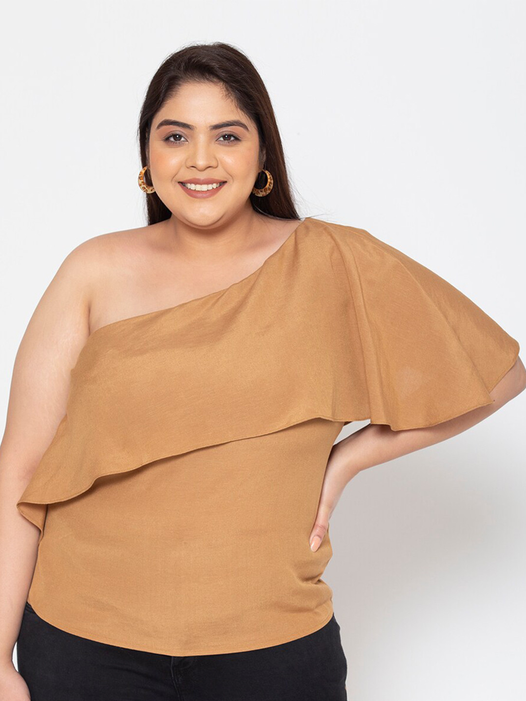

Womauraa Plus Size Women Brown One Shoulder Top