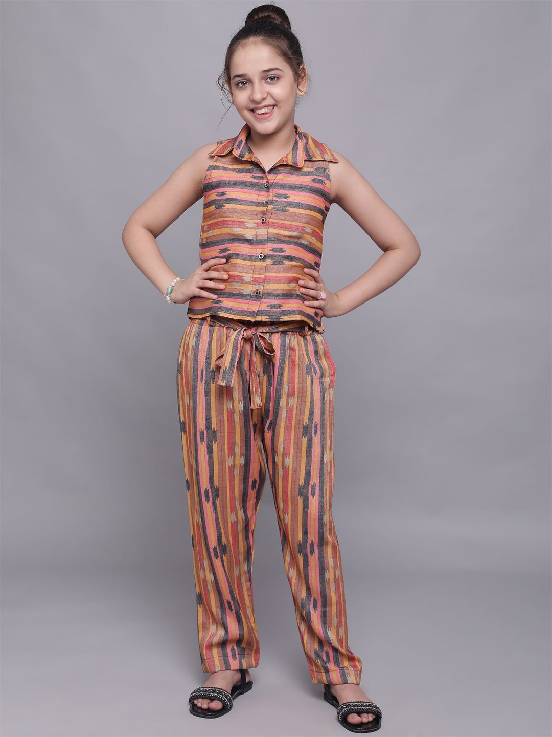 

White World Girls Black & Yellow Striped Basic Jumpsuit