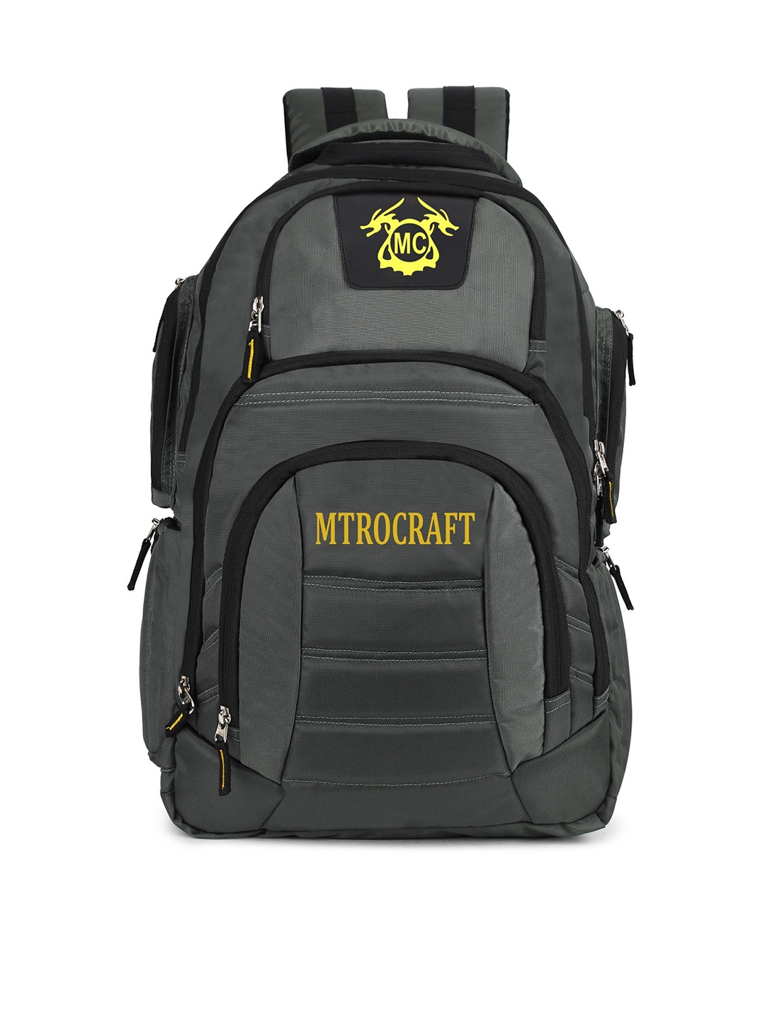 

MTROCRAFT Unisex Grey & Yellow Colourblocked Backpack with Reflective Strip