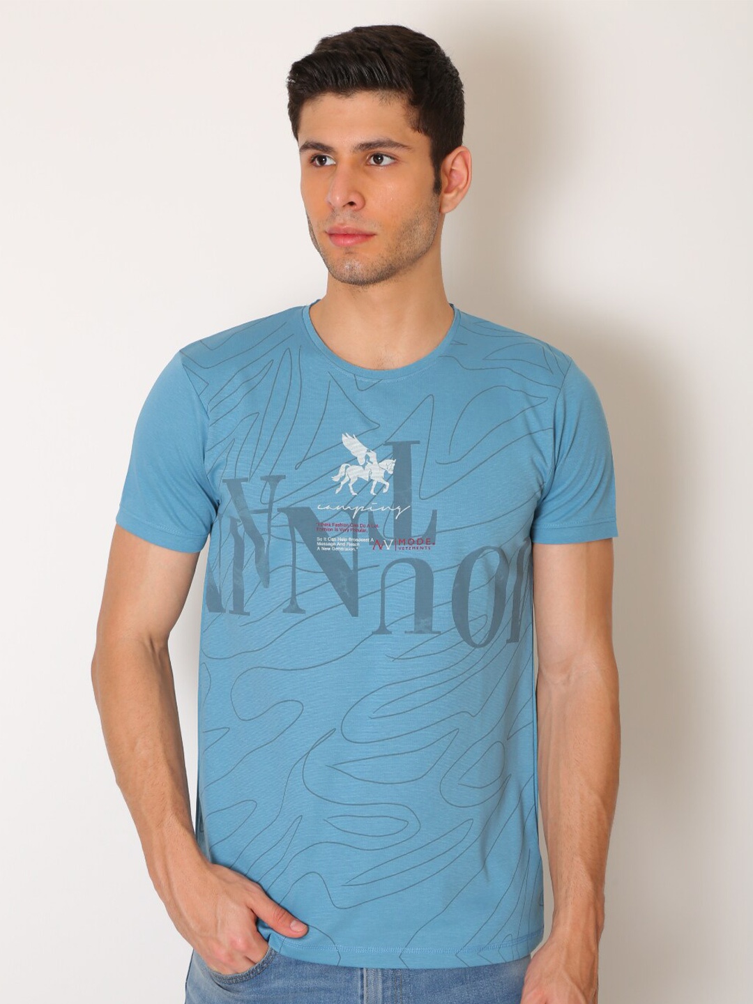 

Mode Vetements Men Blue Printed T-shirt