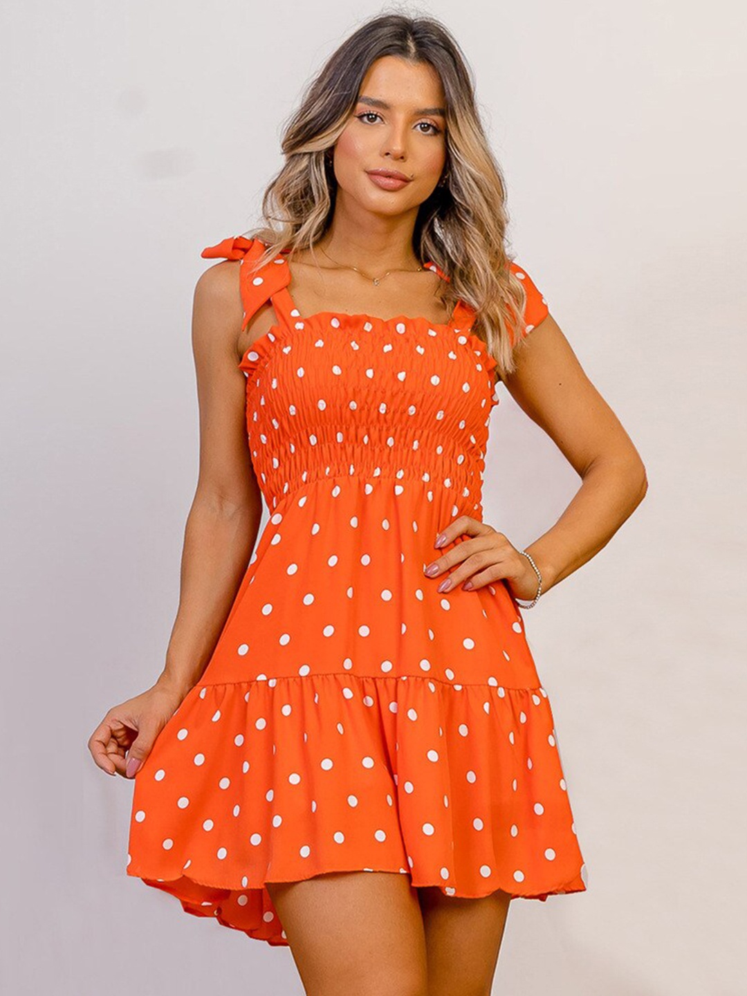 

BoStreet WOMEN Orange & White Fit and Flare Dress