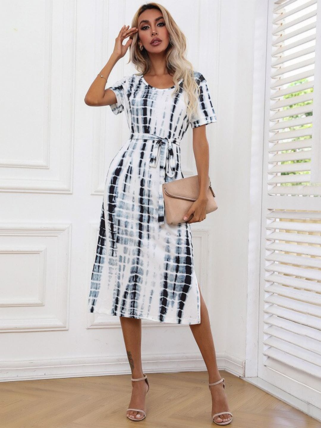 

StyleCast White Tie and Dye Sheath Midi Dress