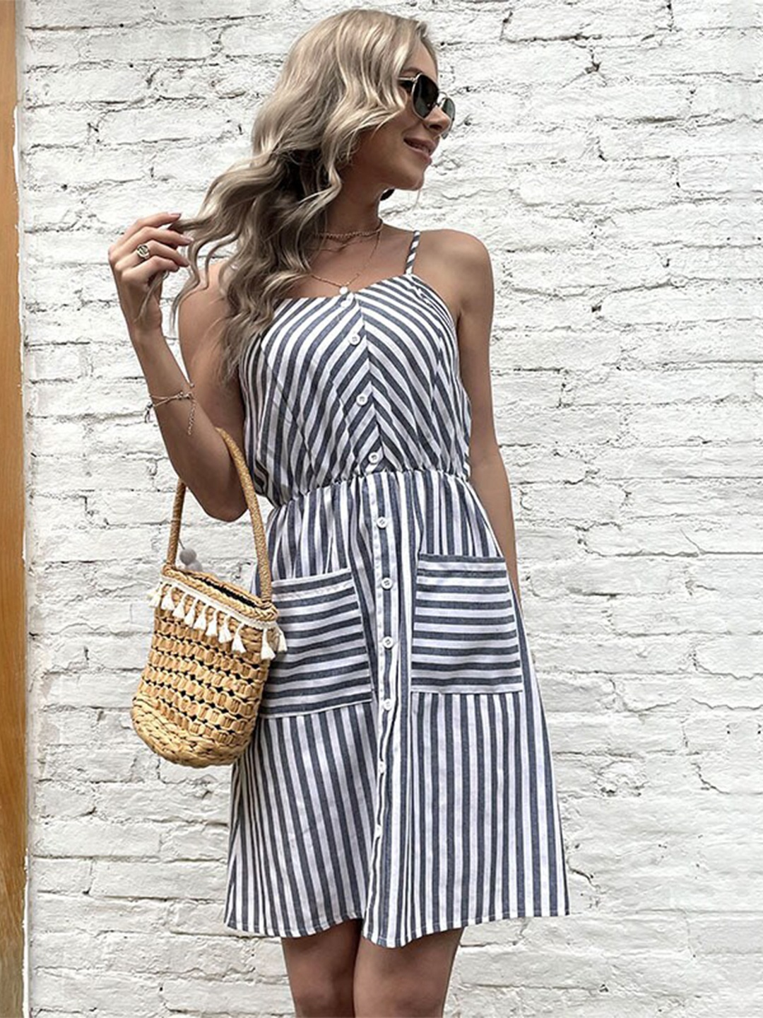 

StyleCast Grey Striped A-Line Dress