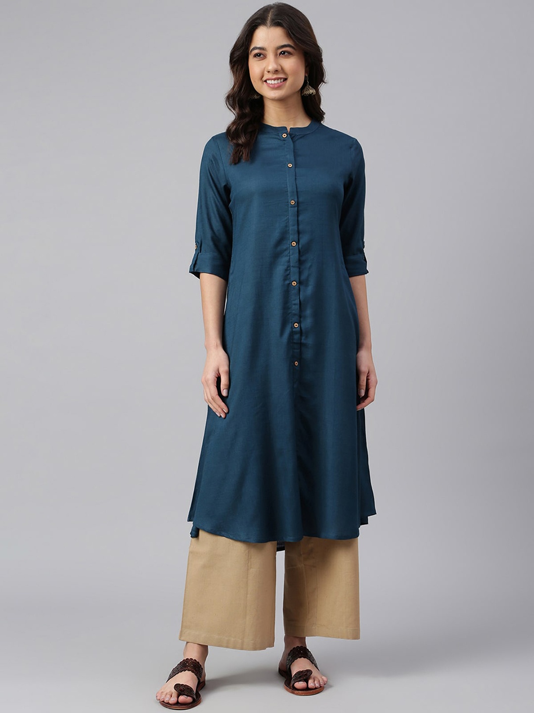 

Janasya Women Teal Solid Kurta