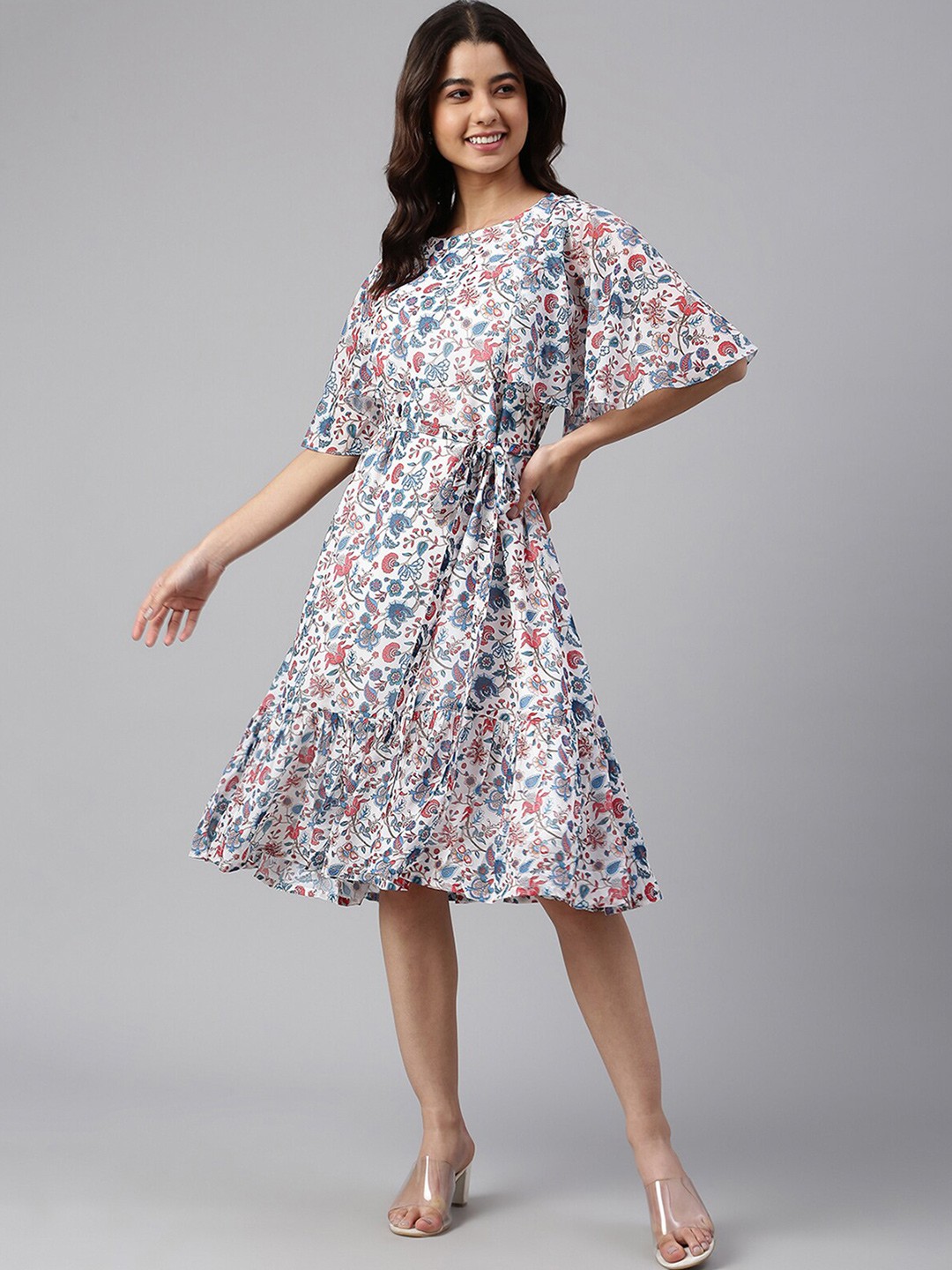 

Janasya White Floral Georgette Dress