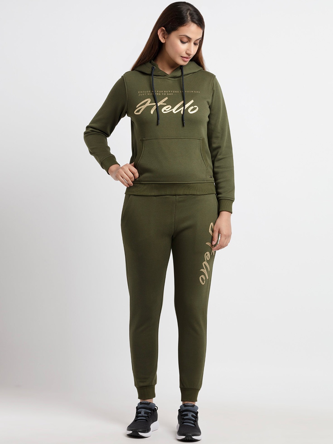 

Status Quo Women Olive Green Solid Cotton Tracksuits