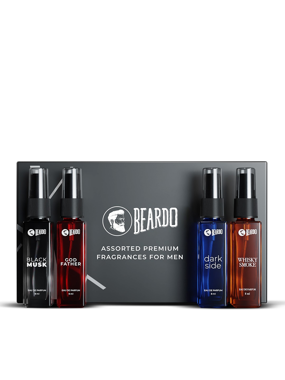 

BEARDO Men Set of 4 Long Lasting Eau De Parfum Premium Giftset - 8 ml Each, Assorted