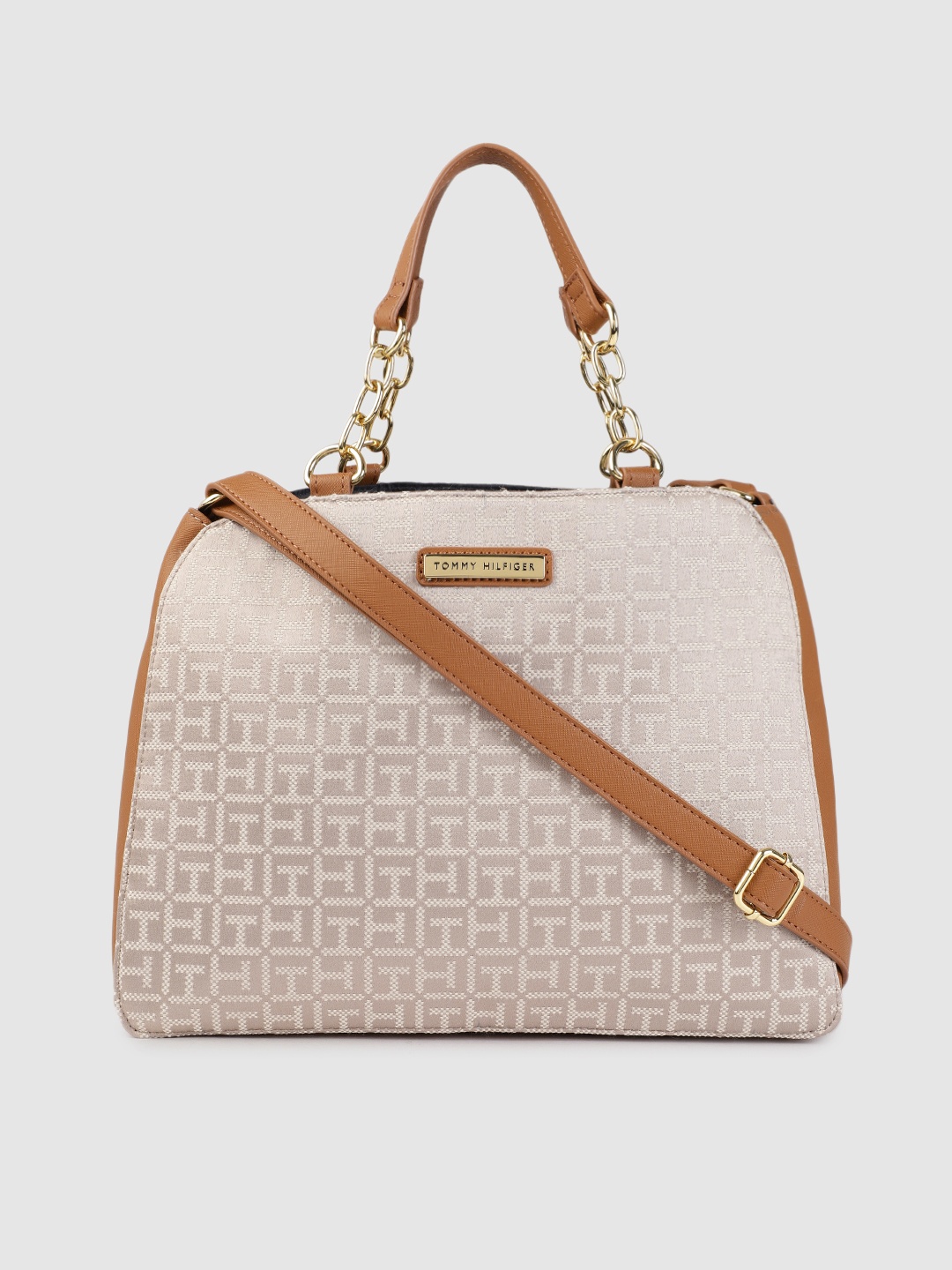 

Tommy Hilfiger Grey Textured Structured Handheld Bag
