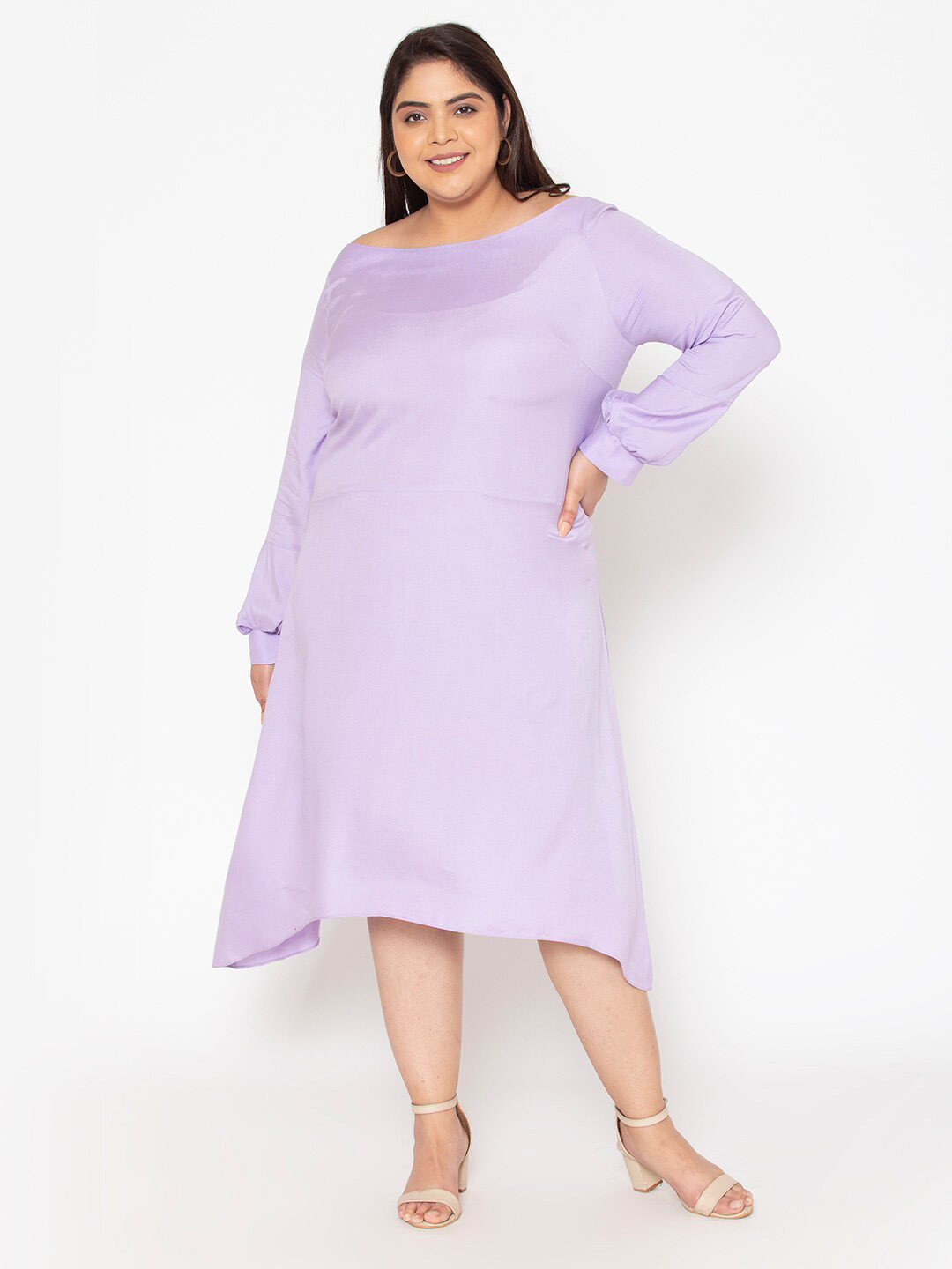 

Womauraa Plus Size Women Purple A-Line Midi Dress