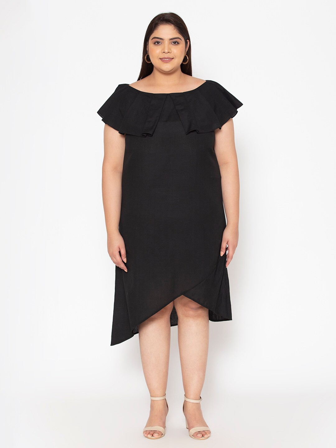 

Womauraa Women Black A-Line Midi Dress