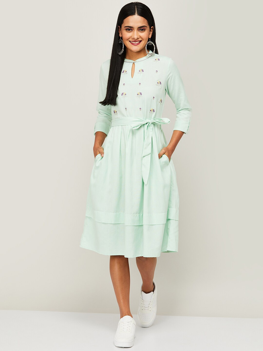

Colour Me by Melange Women Green A-Line Midi Dress