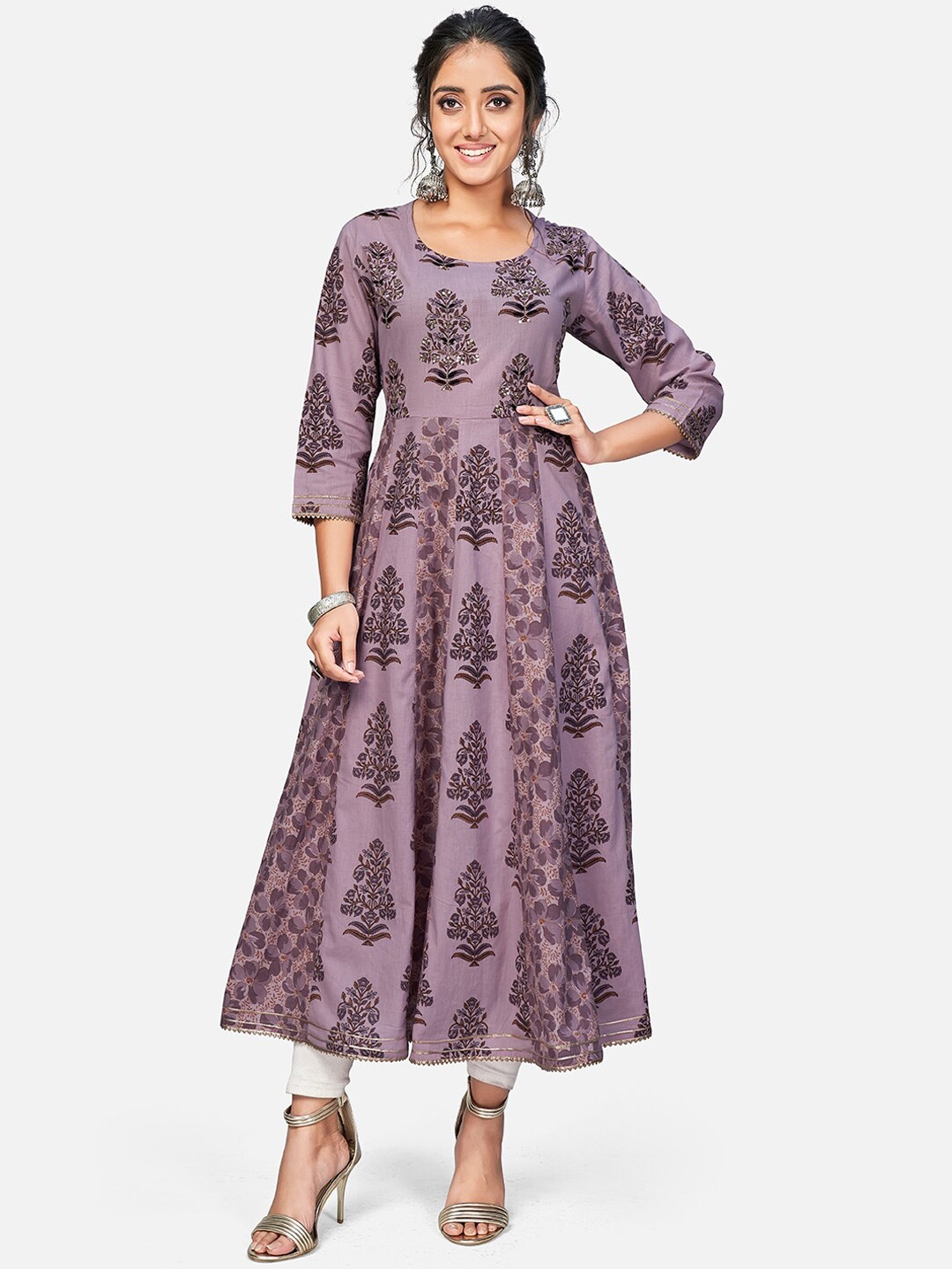 

Vbuyz Women Mauve Floral Printed Anarkali Kurta