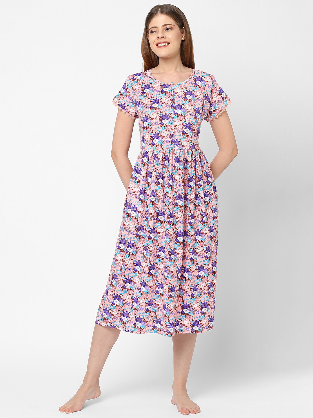 

Inner Sense Pink Printed Midi Nightdress