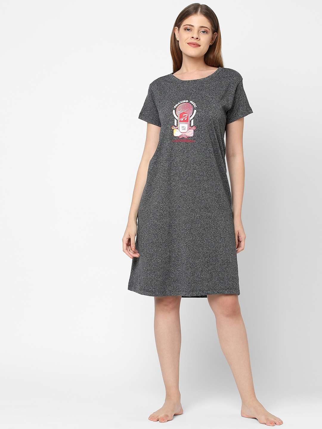 

Inner Sense Women Grey Printed Organic Cotton Nightdress