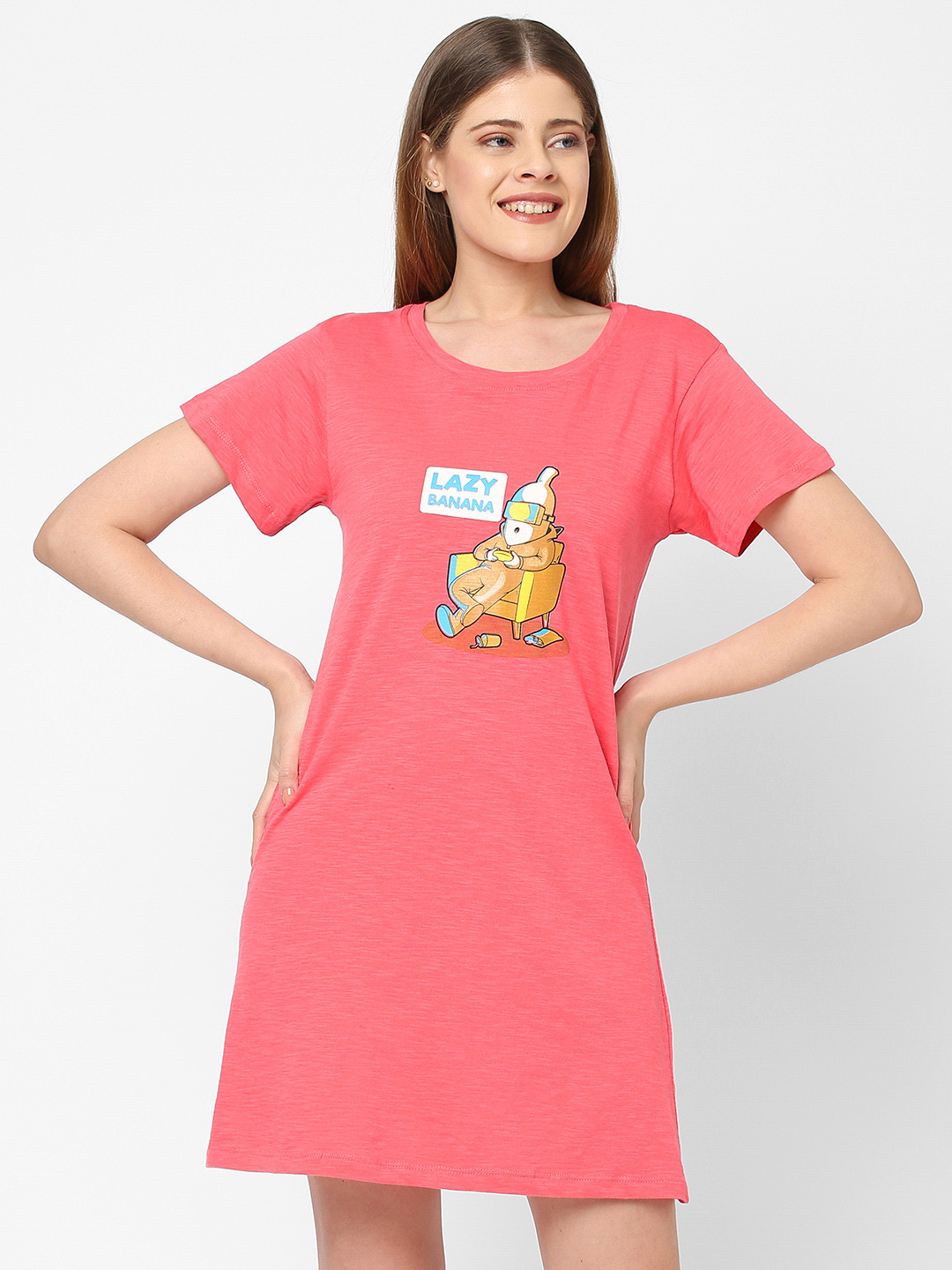

Inner Sense Pink Printed Organic Cotton Nightdress