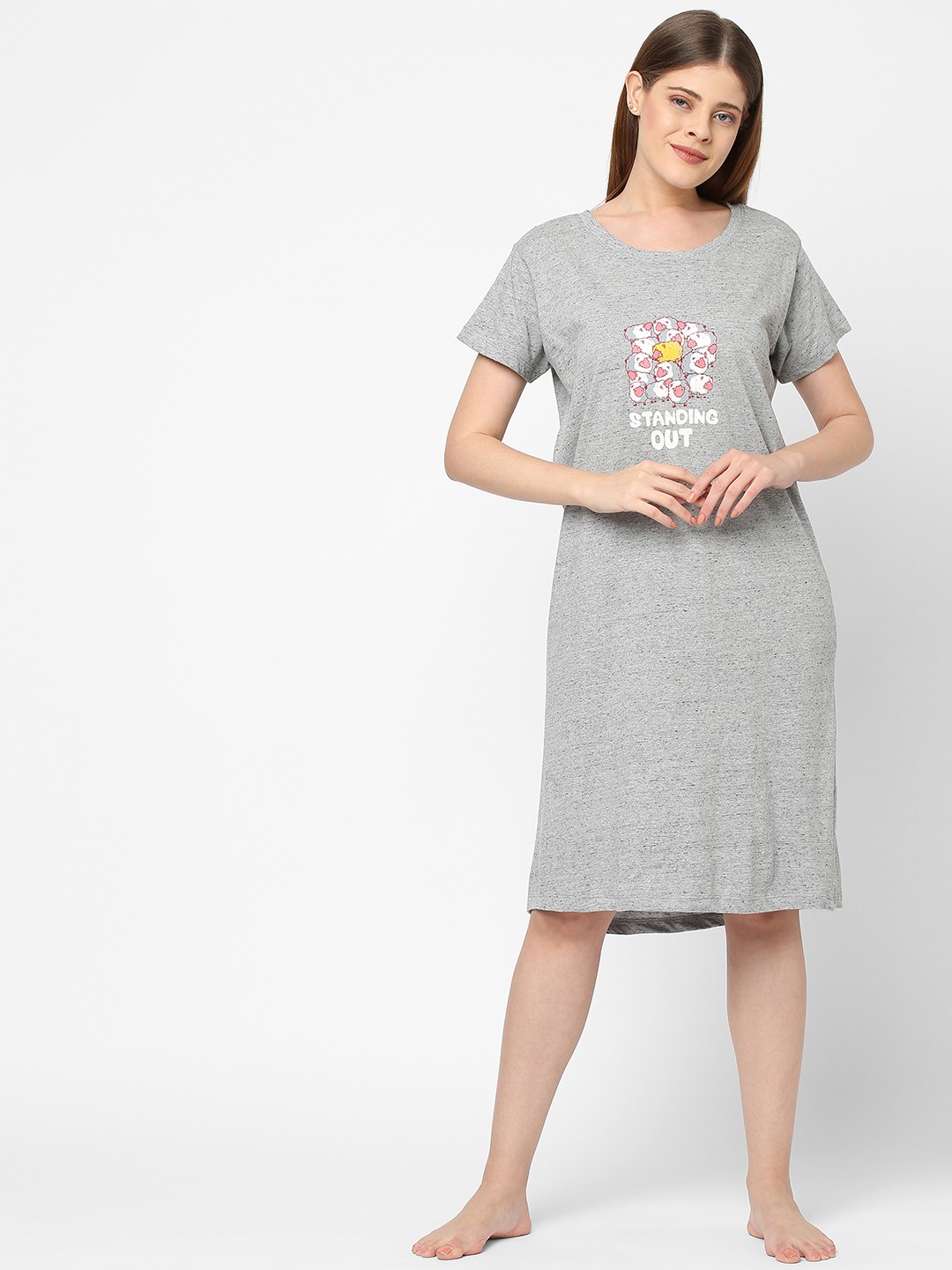 

Inner Sense Grey Printed Nightdress
