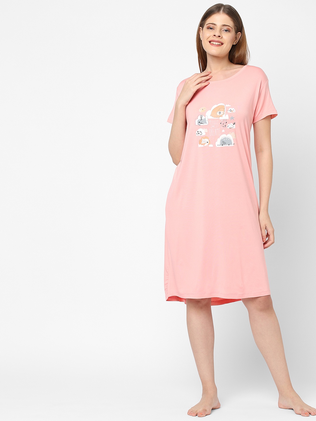 

Inner Sense WOMEN Peach-Coloured Printed Nightdress