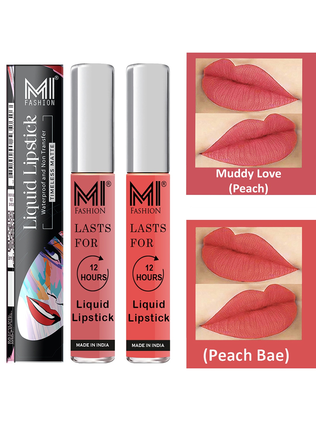 

MI FASHION Set of 2 Smudge Free Matte Finish Moisturizing Liquid Lipstick - Pink