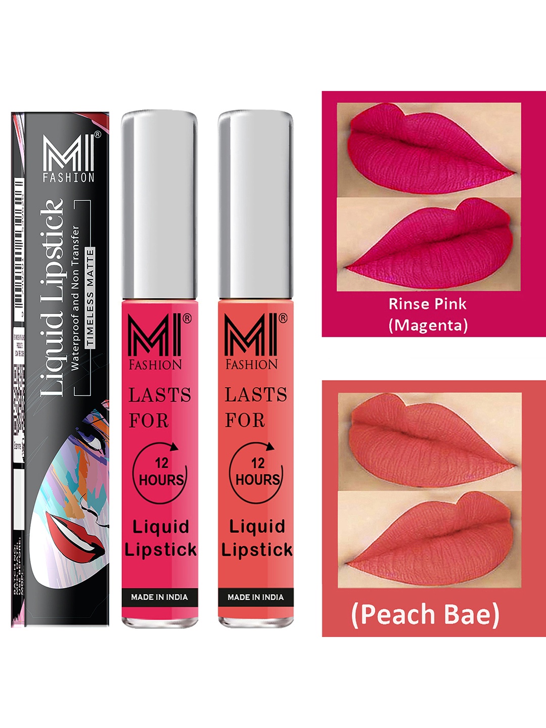 

MI FASHION Set of 2 Smudge Free Matte Finish Moisturizing Liquid Lipstick - Pink