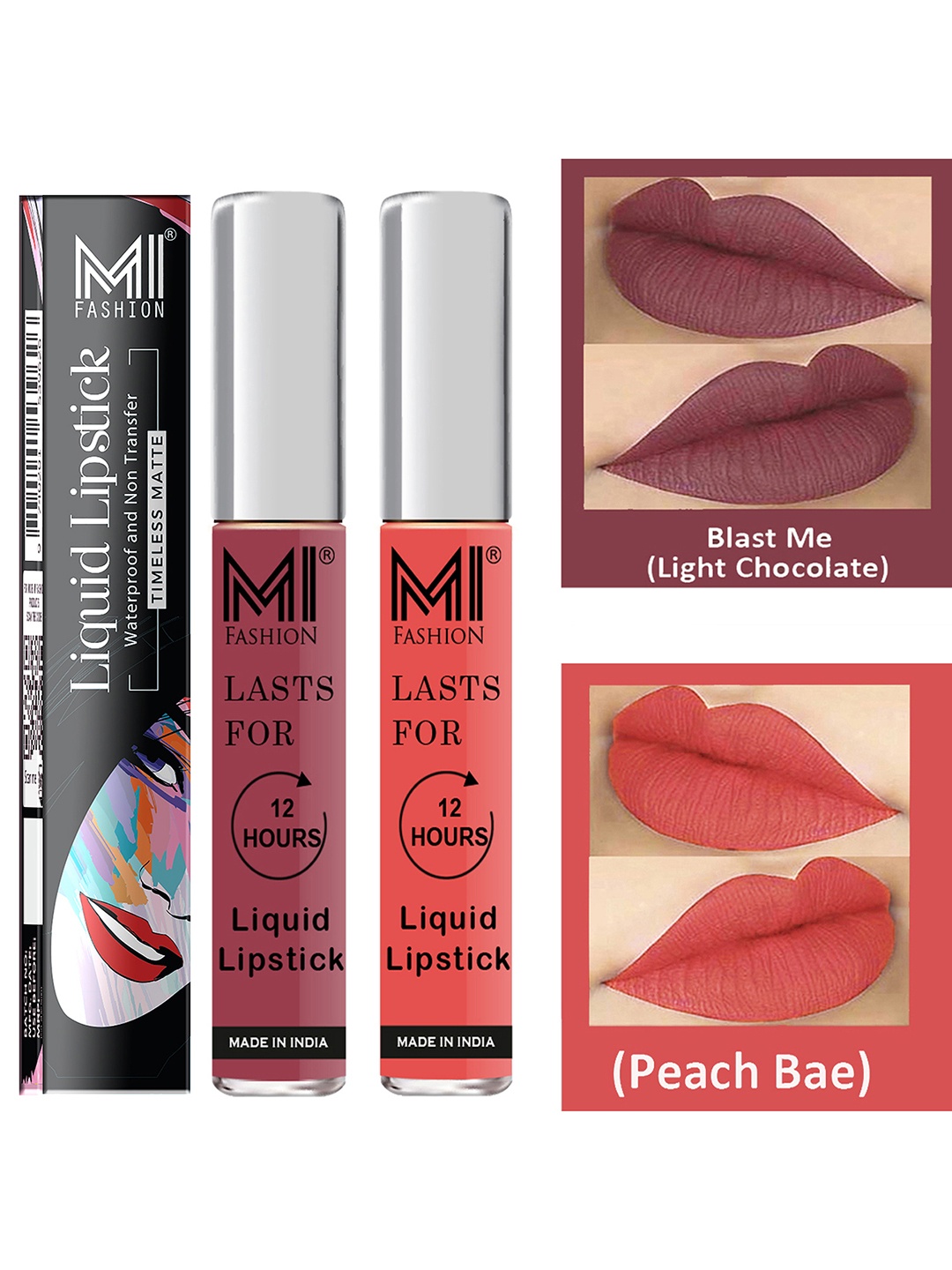 

MI FASHION Set of 2 Liquid Lipstick Smudge Free Matte Keeps Moisturize-Nude, Pink