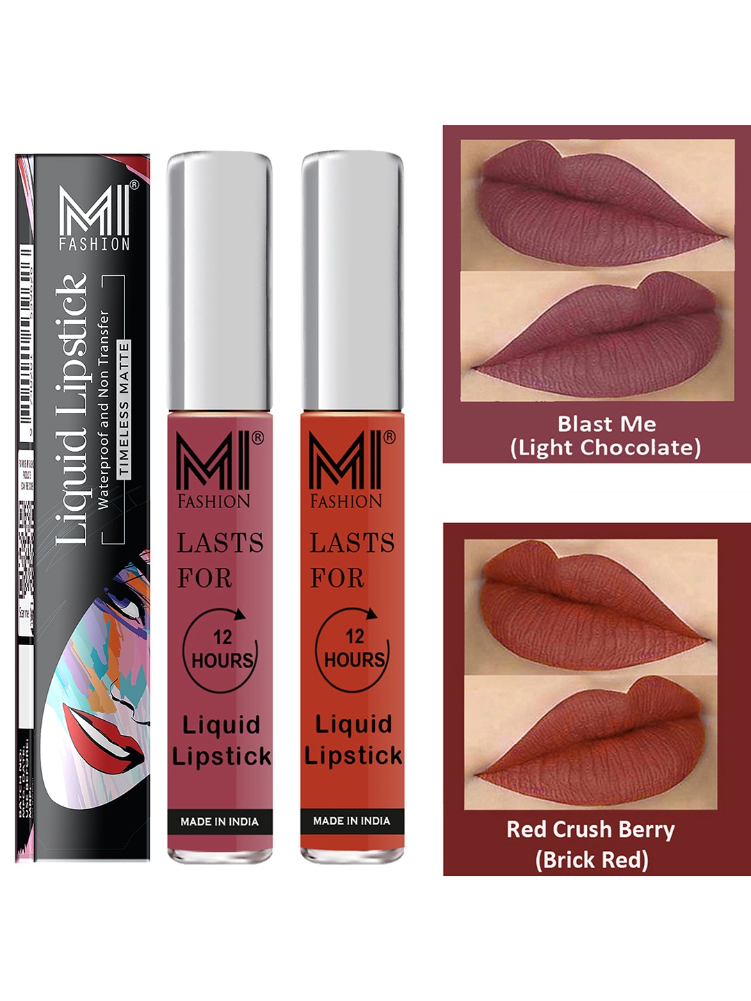 

MI FASHION Set of 2 Liquid Lipstick Smudge Free Matte Keeps Moisturize-Nude, Red