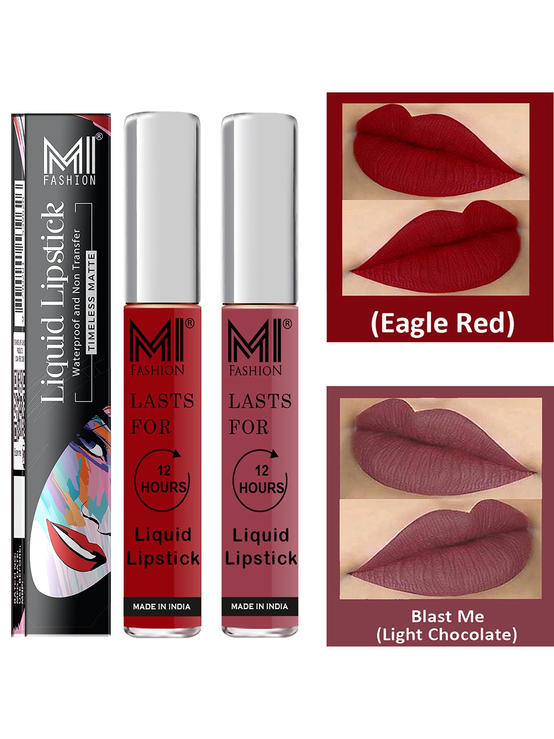 

MI FASHION Set of 2 Liquid Lipstick Smudge Free Matte Keeps Moisturize - Nude & Red