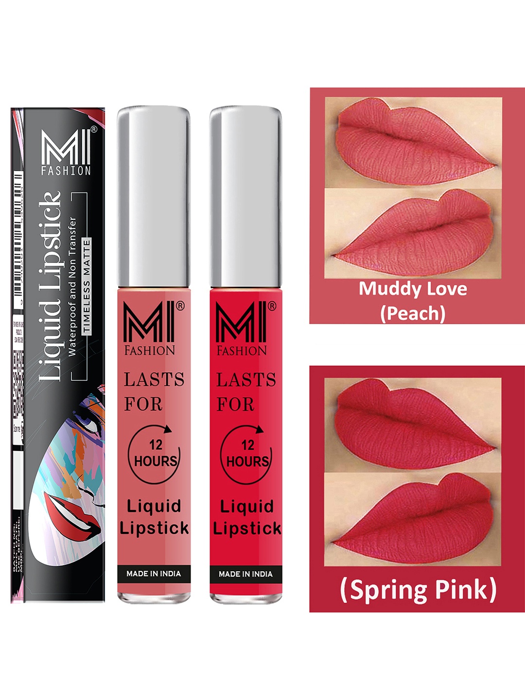 

MI FASHION Set of 2 Smudge Free Matte Finish Keeps Moisturize Liquid Lipstick - Pink