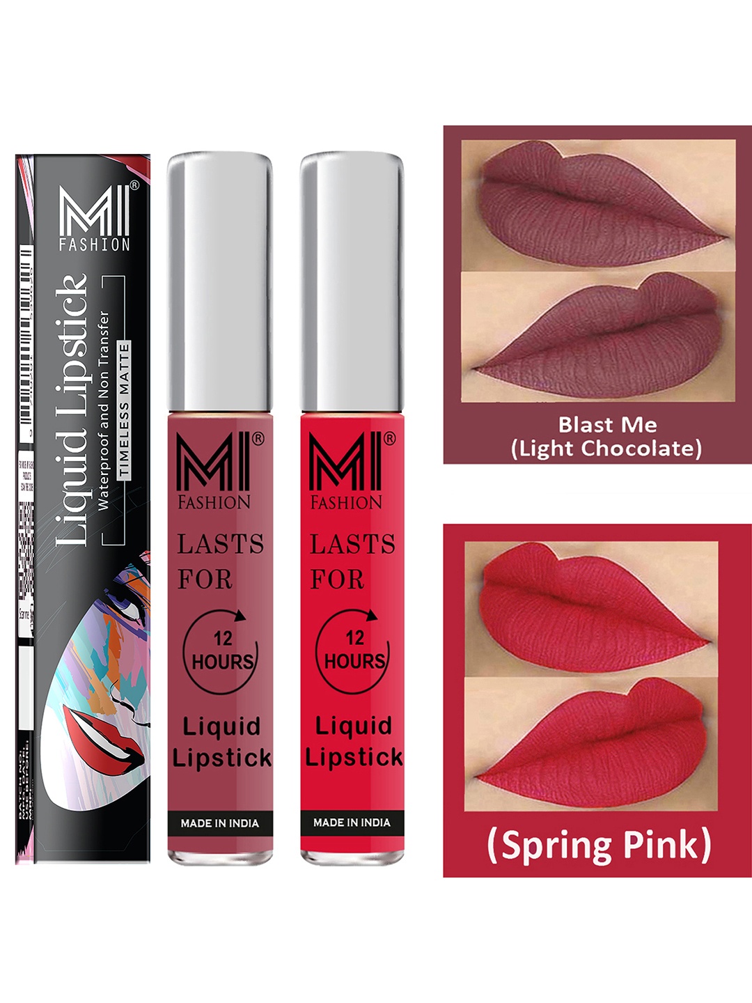 

MI FASHION Set of 2 Smudge Free Matte Finish Moisturizing Liquid Lipstick - Nude & Pink