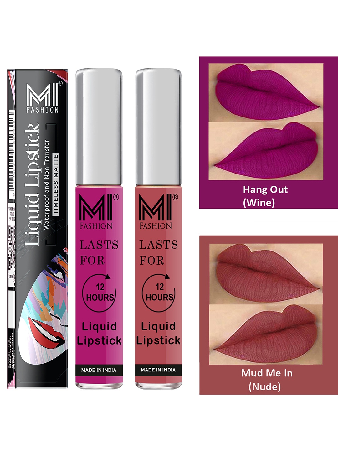 

MI FASHION Set of 2 Smudge Free Matte Finish Moisturizing Liquid Lipsticks - Purple & Nude