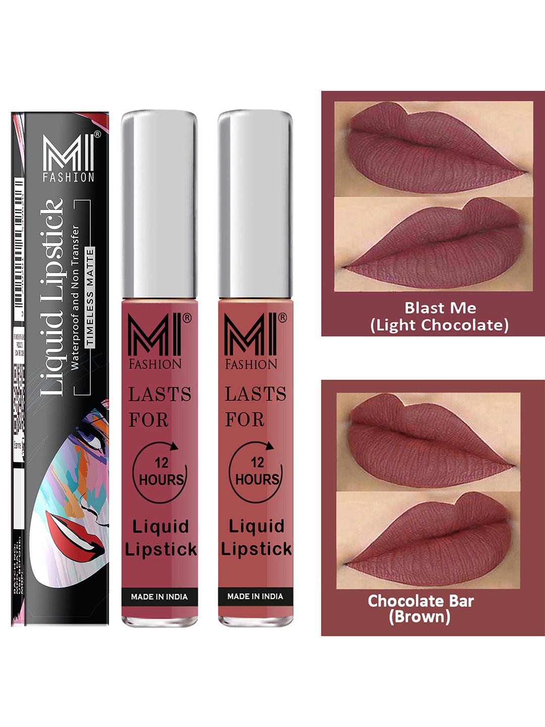 

MI FASHION Set of 2 Smudge Free Matte Finish Moisturizing Liquid Lipstick - Nude & Brown