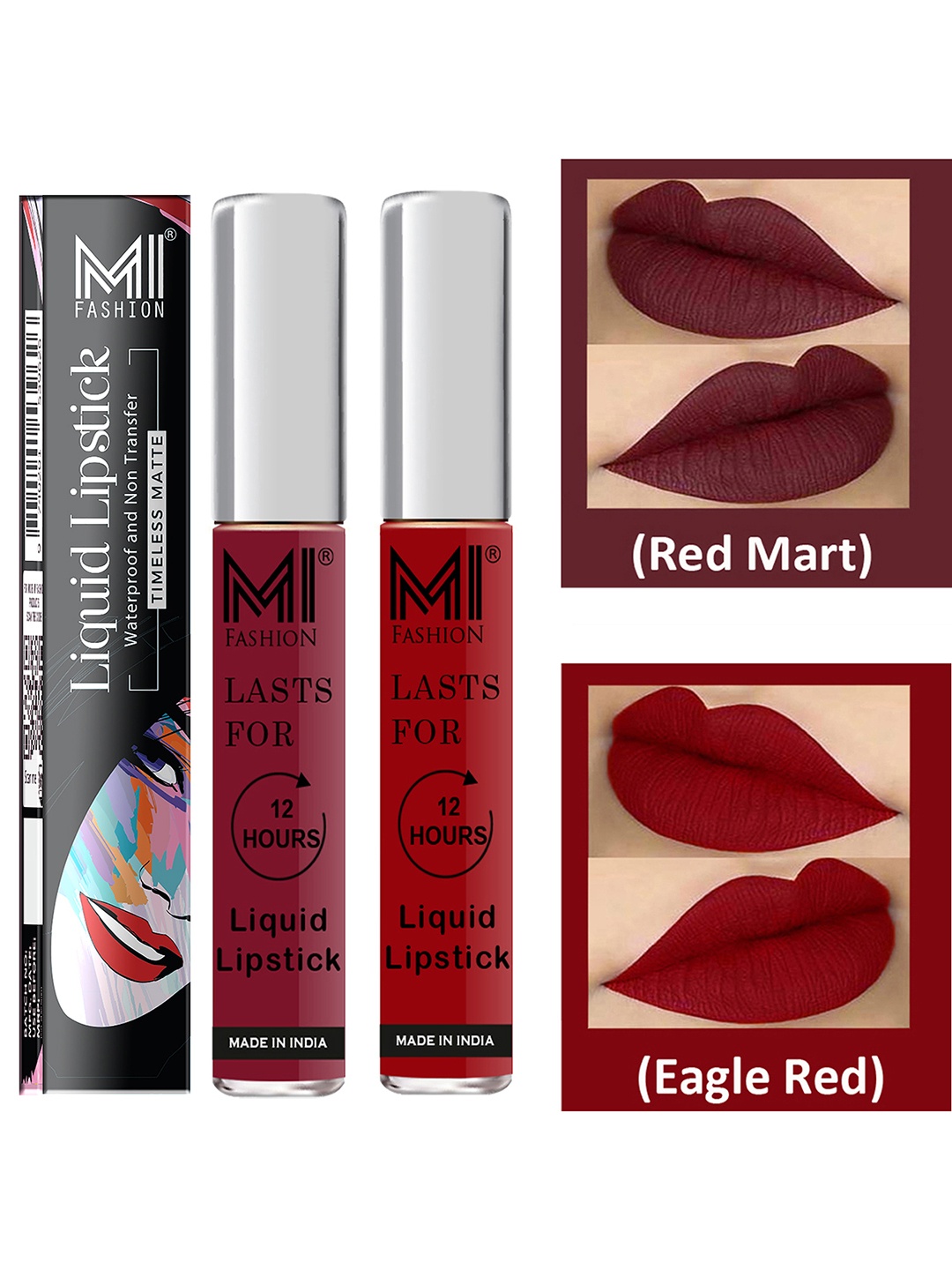 

MI FASHION Set of 2 Smudge Free Matte Finish Moisturizing Liquid Lipstick - Red